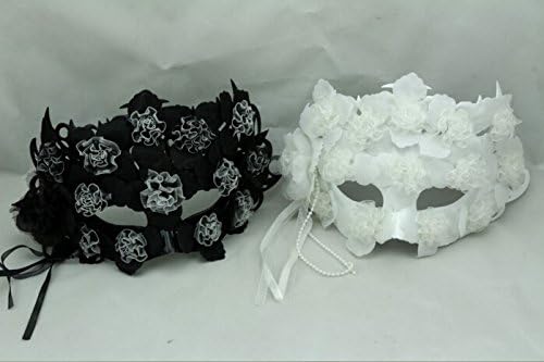 Elegant Vintage Italian Venetian Masks for Masquerade Ball Prom Flower Costume Dancer Mask Carnival Party Decorations Supplies (Black and White(2pcs))