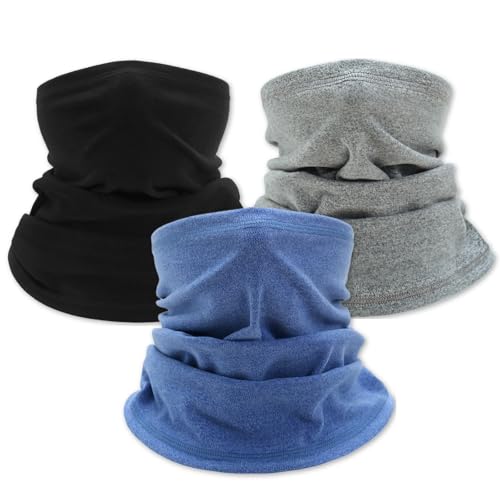 KEYRI 3 Piezas Termica Clima Frío Calentador Cuello Lana Bufanda Protección UV Tubular Pañuelo Para El Cuello Para calentador de cuello Calentador de Cuello Deporte Gruesa Para (Negro Gris Azul)