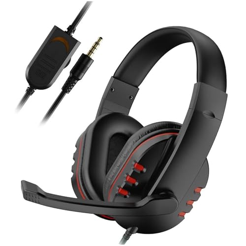 �Q�[�~���O�w�b�h�Z�b�g �w�b�h�Z�b�g �m�C�Y�L�����Z�����O�}�C�N�t�� 3.5mm�L�� �Q�[�~���O�w�b�h�z�� �~���[�g�@�\�t���A�T���E���h�T�E���h�A �L�k�\ �Q�[�~���O�w�b�h�z�� FPS/PUBG/PS5/PS4�ɓK������(Red)