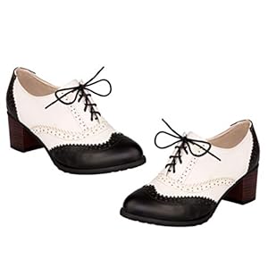 Holibanna 1 Paar Oxford Schoenen Met Hoge Hakken Pu Vintage Oxfords Wingtip Veters Blok Halfhoge Hak Pompen Schoenen…