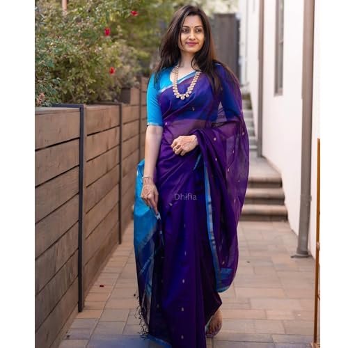 Image of Original Maheswari Cotton Silk Saree for Women | Kanjivaram Pure Silk Cotton Sari with Blouse | Zari Work | Tassels | Handloom Weave
