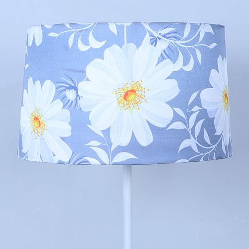 Image of tu casa White Metal-Iron Base Foldable Floor Lamps with Narcissue Floral Print & Satin Shade for Bedroom, Living Room, Lounge, Office Area, Gifting Without Bulb for Home Decoration (Height - 57 inch)