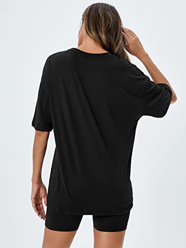 Verdusa Women's Letter Print Oversized Tee Biker Shorts Set 2 Piece Outfit Tracksuit Black Xs #TOP1