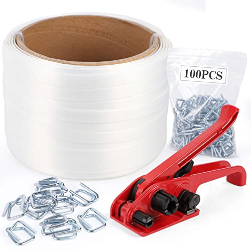 Pallet Packaging Banding Strapping Kit – 3/4’’ X 330’ Polypropylene Strapping Roll With Strapping Tensioner Tool And 100 Pack Metal Wire Buckles, 2000Lbs Break Strength #TOP9