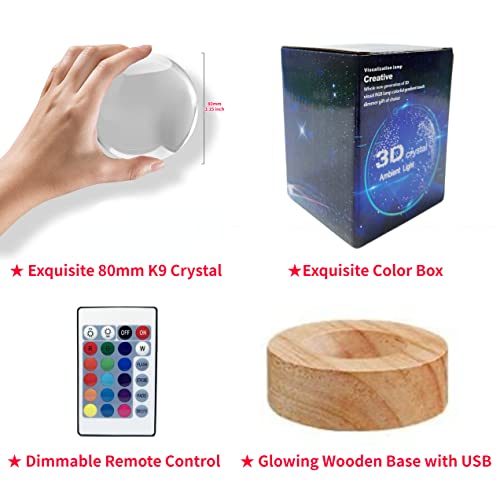 Digfpwt CRYSTAL BALL LAMP 3D K9 Crystal Ball Night Light With Wooden Base,16 Colors Change With Remote Control,Clear Glass Ball Light,Birthday Gift thumb #4