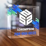 Basic Fundamentals 4'x4' Custom Acrylic Block for Business, Personalized Glass Block with Company Logo and Text, Customizable Office Gifts and Desk Decor (Design 2)