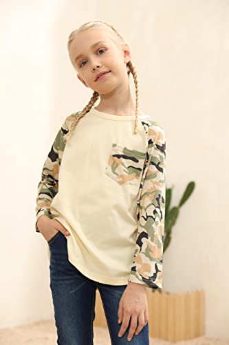 Simtuor Girls Raglan Shirts Cute Long Sleeve Camo Cotton Crew Neck Casual T-Shirt Tee Tops Blouse #TOP1