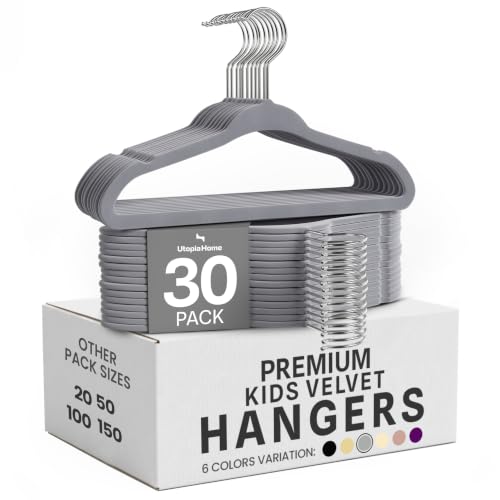 Utopia Home Premium Velvet Hangers for Kids - Pack of 30 Grey