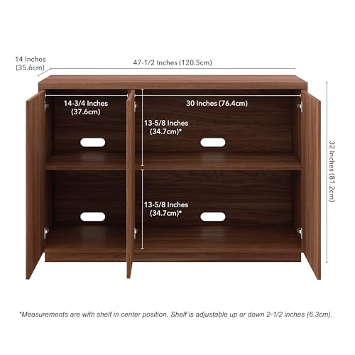 Henn&Hart 47.5'' Fluted Sideboard Buffet Cabinet, Ribbed Modern Wooden Credenza with 3 Doors, Adjustable Shelves, and Cable Management Cut-Outs for Dining Room, Kitchen or Living Room, Satin Walnut by Henn&Hart - Used condition - Image 8