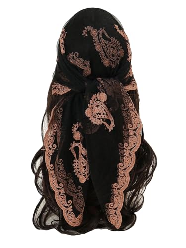 Floerns Womens Flower Embroidery Hair Scarf Headband Sheer Lace Hair Bandana Black One-Size