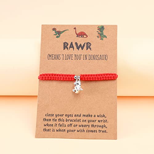Image of HUJUON Cute Animal Dinosaur Bracelet,Handmade Braided Rope Wax Thread Tyrannosaurus Dinosaur Bracelet Promise Friendship Bracelet Gifts Card