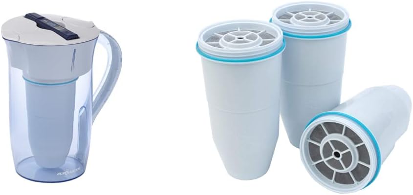 ZeroWater 10-Cup Water Filter Pitcher + 3 Replacement Filters | Improved Water Taste and Purity