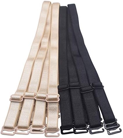 DoHope Shoulder Bra Straps Replacement 12mm 15mm 18mm Width 46cm Length Adjustable (12mm Width （4pairs Black & Beige))