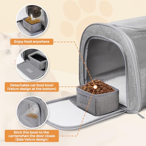 Cat Carrier Soft for Pets Up to 15 Lbs, Cat Travel Bag with Padded Shoulder Strap and Detachable Cat Food Bowl, Pet Dog Carriers for Small Dogs Travel Puppy Carry Airline Approved, Grey - Image 4