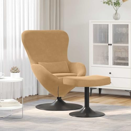 Tonture Silla de huevo con reposapiés, marrón, 63 x 73 x 90 cm, terciopelo, giratoria 360°, sillón para salón, dormitorio, cómodo sillón de lectura, moderno