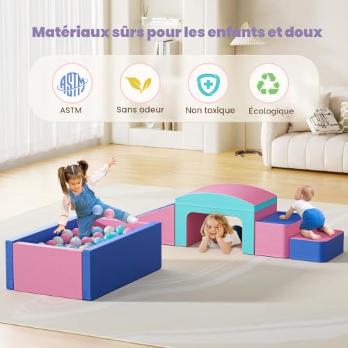 Lischwert Parcours motricité bébé,Jouets d'escalade,Mousse Blocs de Construction Jouets éducatifs,Soft Play Corner Climber pour Tout-Petits Bébé 1 Ans+ (Piscine à balles - Bleu Poudre) – vue 5