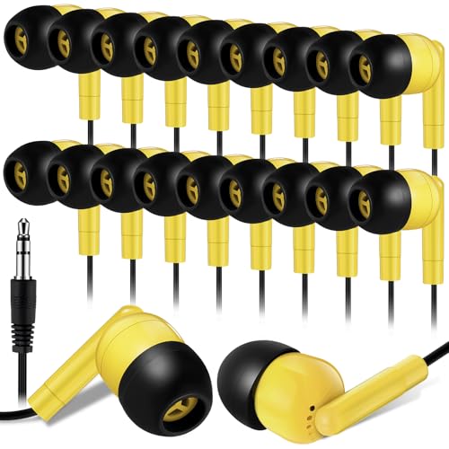 Image of Kanayu 100 Pack Wired Earbuds Bulk for Classroom, 3.5MM No Mic,Yellow