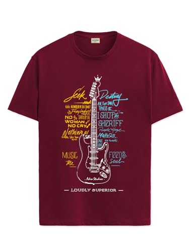 Image of ADRO Guitar Design Printed T-Shirt for Men - 100% Cotton, Regular Fit, Soft Breathable Fabric.