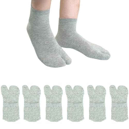 Image of Tabi Socks Athletic Cotton Crew Length Quarter Ankle Two Toe for Women and Men, 6 Pk Black White Gray