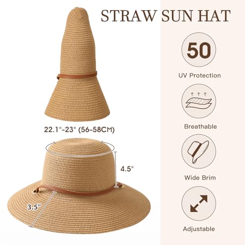 Image of Beach Hat for Women, Wide Brim Sun Straw Hats for Women, Sun Hat Womens UPF 50+ UV Protection, Floppy Foldable Summer Hats