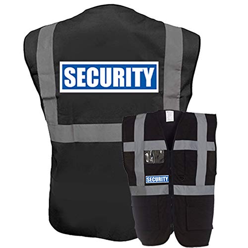 Price comparison product image Expert Workwear Hi Vis Security Vest Black Reflective Waistcoat with Zip Phone & ID Pocket (M