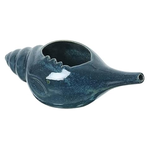 Qimacplus Leak Proof Durable Ceramic Neti Pot With 10 Sachet Neti Salt & Comfortable Grip | Microwave and Dishwasher Friendly Natural Treatment for Sinus and Congestion Attractive Designed (Dark Blue) Cover
