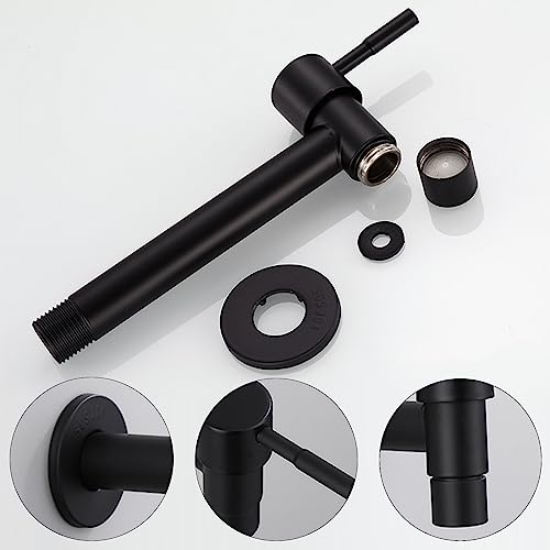 Wasserhahn Kaltwasser Wandmontierter Edelstahl-Wasserhahn Kaltwasser Wasserhahn Mop Wasserhahn Mattschwarz Lange Wandmontierter Wasserhahn für Badezimmer, Waschbecken, Balkon, Küche (Schwarz)