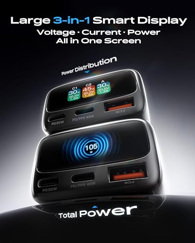 Image of 105W USB C Car Charger with Digital Color Display, 3-Port Fast Charging Cigarette Lighter Adapter for iPhone 17 /16 /15 Pro Max, Samsung S26, Travel Car Accessories Gifts for Men Women + 3FT USB-C Cable