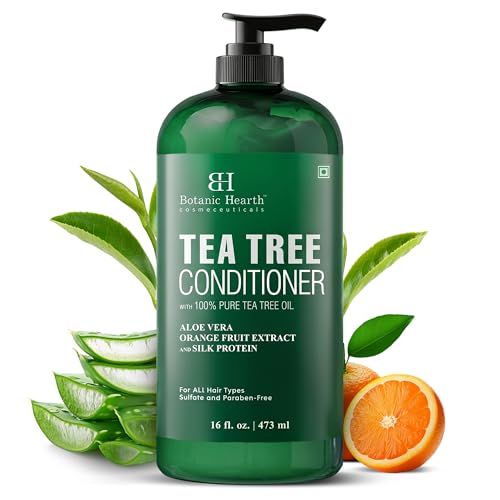 Botanic Hearth Tea Tree Conditioner | For All Hair Types | Fights Dandruff & Dry Scalp | With Vitamin C, Peppermint Oil, Rosemary & Lavender Oil | Sulphate & Paraben Free | 16 Fl Oz
