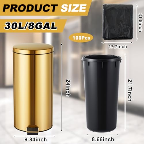 Caneca de basura paso Reallnaive 30L dorada miniatura 2