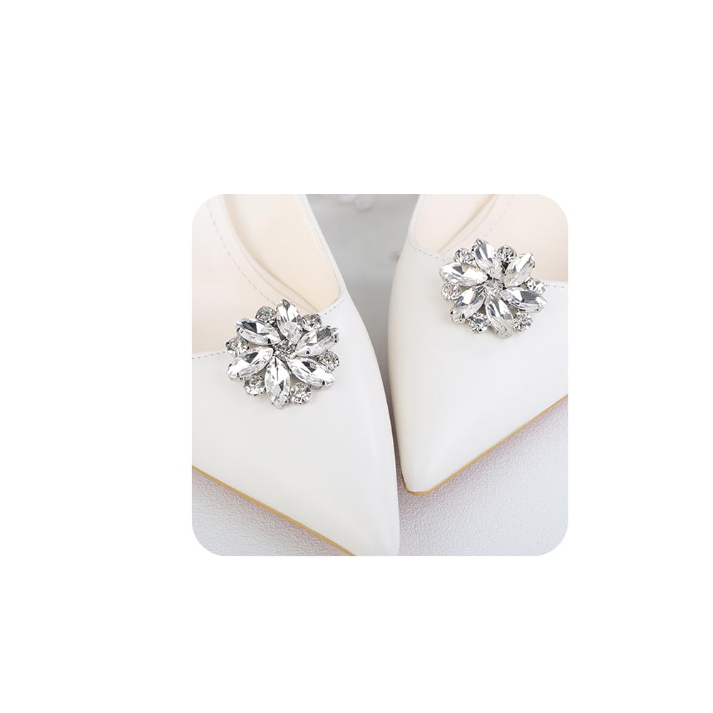 JWICOS 1 Pair Fashion Rhinestone Flower Shoe Clips Crystal Shoe Buckles Decorative Shoe Charms Jewelry for Women Heels Flats (Style 6)