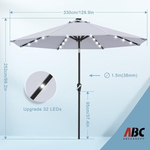 Image of ABCCANOPY Durable Solar Led Patio Umbrellas with 32LED Lights 11FT (Light Gray)