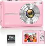 Digitalkamera für Kinder, 44 MP, 1080P HD-Video, 16-facher Zoom, Pink, Kompaktpunkt und Aufnahme mit eingebautem Blitz