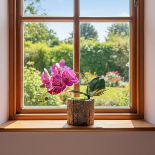 Image of Dekorly Artificial Orchid Flower Plant with Decorative Pot | 1 Stick Faux Orchid Plant | 20 cm Tall Indoor Tabletop Decor for Home, Living Room, Office Desk, Shelf, Hotel & Gift Decoration (Pink)