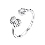 Suplight 925 Sterling Silver Heart Initial Rings for Women Capital Letter Initial Stackable Rings for Women Alphabet Letter Adjustable Heart Rings Rings Jewelry Gifts for Women - Image 2