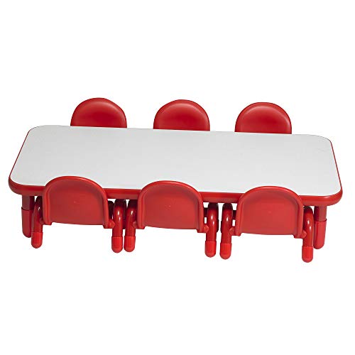 Image of Children's Factory BaseLine Toddler Table & 6 Chairs Set, Daycare Seating for Toddlers, Toddler Desk & Chairs, Red | Includes Toddler Table and 6 Stackable Baseline Kids Chairs, Durable Flexible Seating Classroom Furniture