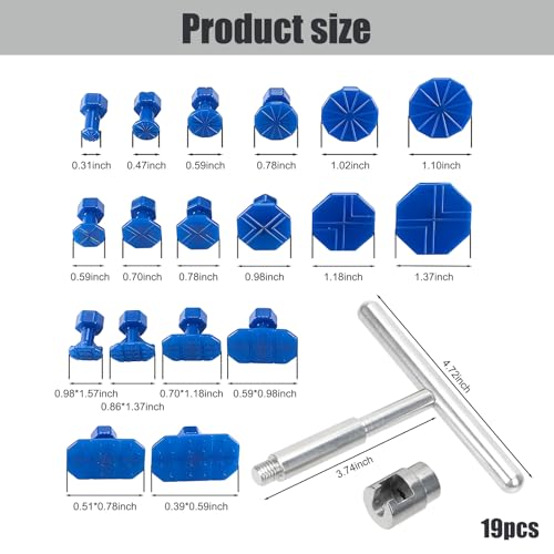 Yumfugu 19 PCS Car Dent Repair Tool Kit, 7.48\" x 4.72\" x 2.75\" Short T-Shaped Puller Repairer Multi-Size Automatic Dent Adhesive Sheet, Multi-Functional Portable Parts, for Most Cars (Silver & Blue) - Thumbnail 2