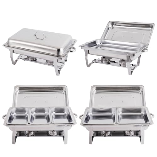 Qmeeki GYLYYJ-16 4 Pack 8Qt Chafing Dish Buffet Set With 2 Full Size, 2 Half Size, 3 1/3 Size Food Pans, Stainless Steel Buffet Chafers Catering Food Warmers thumb #1