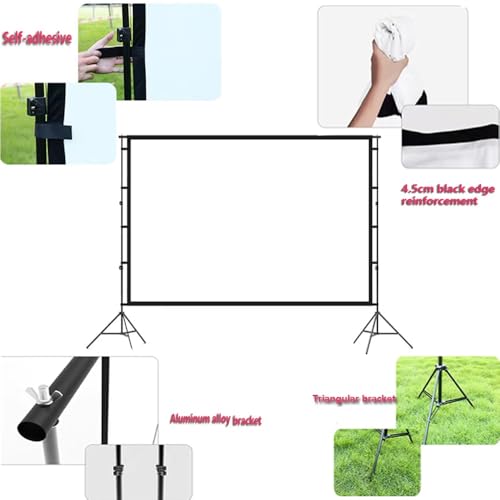 Pantalla de proyección portátil con soporte 100 pulgadas, plegable y lavable, con bolsa para camping u oficina miniatura 5