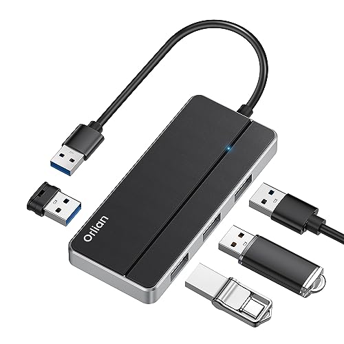 Orlian 4 Port USB 3.0 Hub Ultra Slim 5Gbps High Speed USB Hub with LED Indicator 4 in 1 USB Splitter for PC Laptop Surface Chromebook PS4 Xbox [Chargi