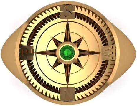 RATNAVALI ARTS 925 Sterling Silver Compass Ring for Men | Gold Plated Signet Gemstone Ring | Stylish Adventure Jewelry | Unique Travel-Inspired Men’s Ring