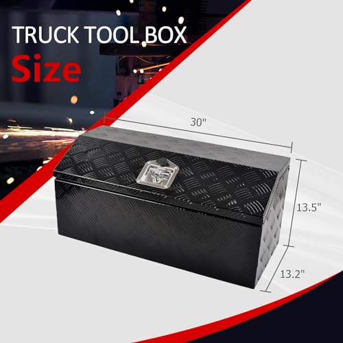 TBAPFS 30 Inch Aluminum Trailer Tongue Tool Box 5 Bar Tread Wide Utility ToolBox for Pick Up Truck RV Storage Organizer Tool Box with Lock and Keys - 30"X13.2"X13.5" Black - Thumbnail 2