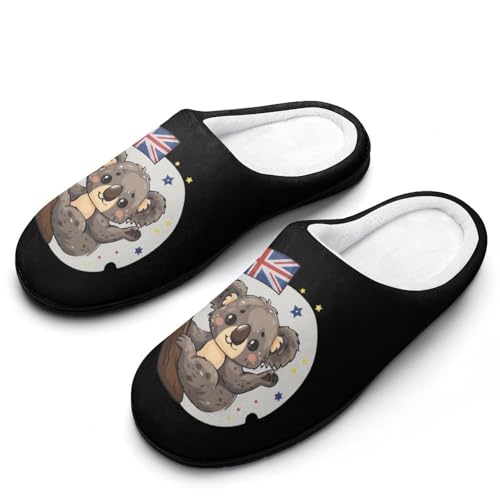 Uk Flag Koala Bear Mens Slippers Casual Slip On Warm House Shoes with Rubber Sole Indoor Outdoor 11-12?44-45?