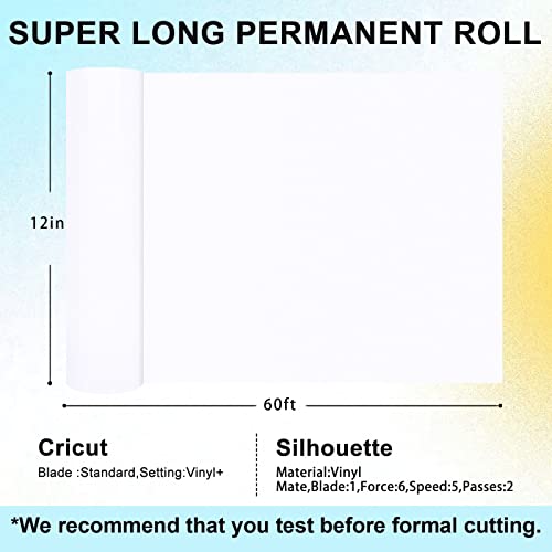 Xseino White Permanent Vinyl - 12" X 60Ft White Adhesive Vinyl Roll For Cricut, Silhouette And Other Cutters, Permanent Outdoor Vinyl For Cup,Decor Sticker, Car Decal, Scrapbooking, Signs(Glossy) #TOP1