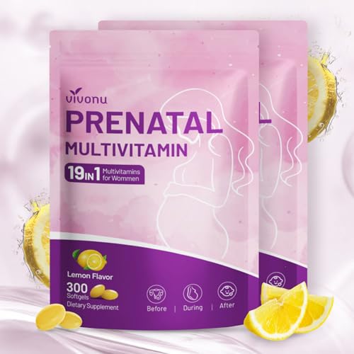 Image of VivoNu 19 in 1 Prenatal Multivitamin, 600 Softgels Prenatal Vitamins, Lemon Flavor, Before, During & Post Pregnancy with Folic Acid, Probiotic, Biotin, Zinc, Vitamin D3, K2, B6, B12, C & More, 2 Bag