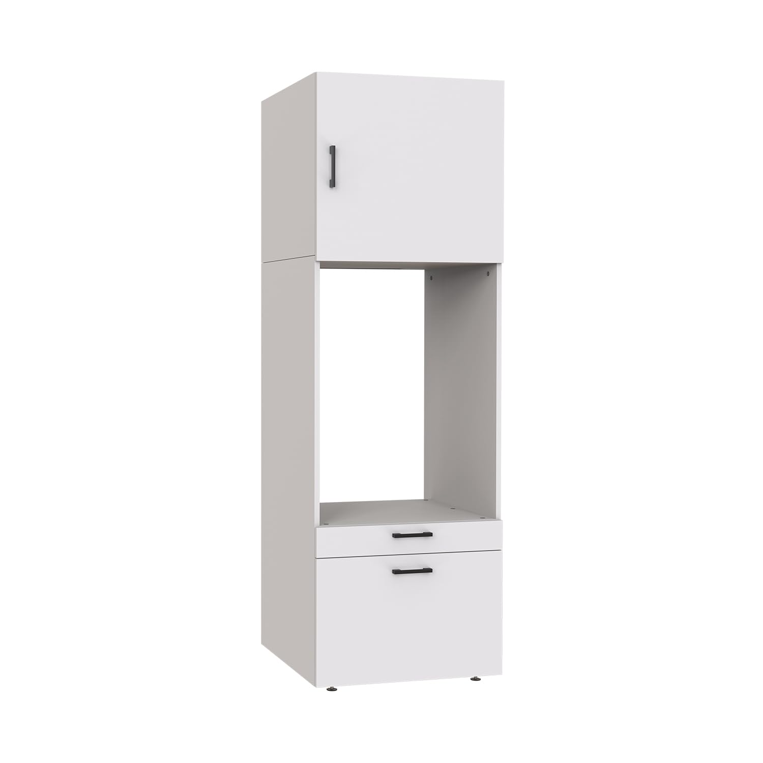 ROOMART , Waschmaschinenschrank mit Schrankaufsatz, Schublade & Ausziehbrett, Weiß, Schwarz Eiche, Waschmaschinenüberbau (Schrank + Aufsatz (62 cm), Weiß)