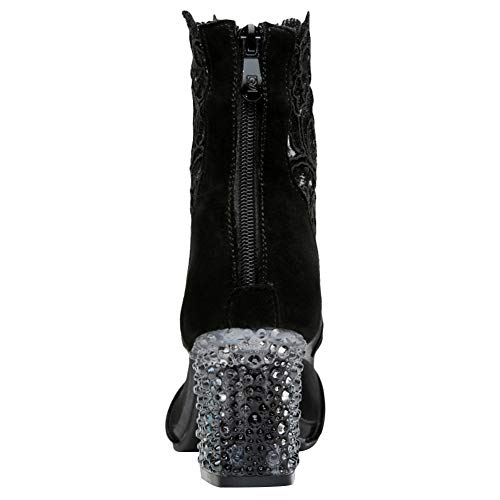 ANUFER Women Breathable Lace Peep Toe/Closed Toe Block Kitten Heel Summer Sandal Booties Dress Pumps Shoes3