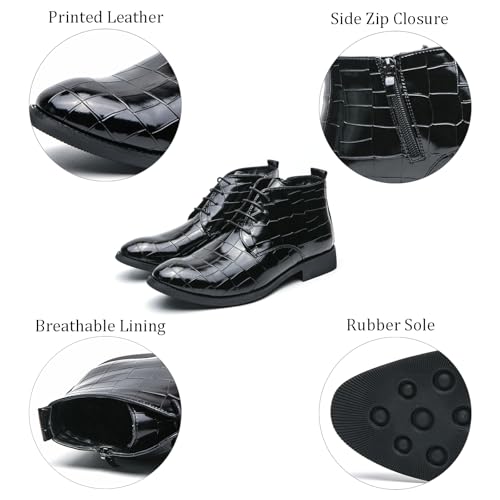 Men's Printed Leather Lace-up Oxford Boots with Side Zipper Casual High Top Chukka Boots Fashion Business Work Dress Ankle Boots3