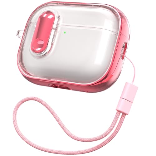 RFUNGUANGO (with Security Lock) Clear Protective Case for AirPods Pro 2nd/1st Generation, Soft TPU Clear AirPods Pro 2 Protective Case - with Kit/Lanyard, Pink