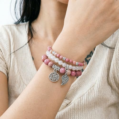 Image of YGLINE Tree of Life Yoga Healing Stone Bracelets,Multilayer Lotus Chakra Stone Reiki Bracelet Sets,Anxiety Crystal Natural Stone,for Women Stress Relief